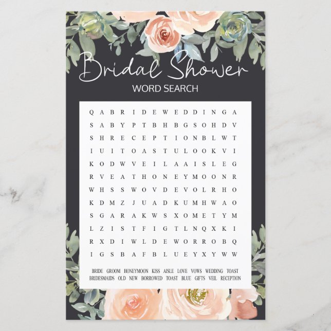 Lámina Bridal Shower Game Word Search Pastel Peach Floral (Anverso)