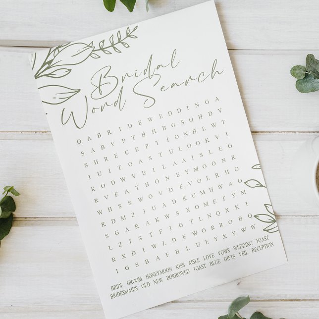 Lámina Bridal Shower Game Word Search Sage Boho Flores (Subido por el creador)