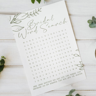 Lámina Bridal Shower Game Word Search Sage Boho Flores