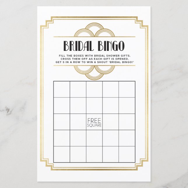 Lámina Bridal Shower Games Bingo Game Boda Art Deco (Anverso)