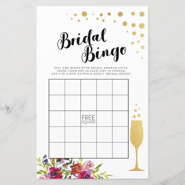 Lámina Bridal Shower Games Bingo Game Boda Champagne (Anverso)