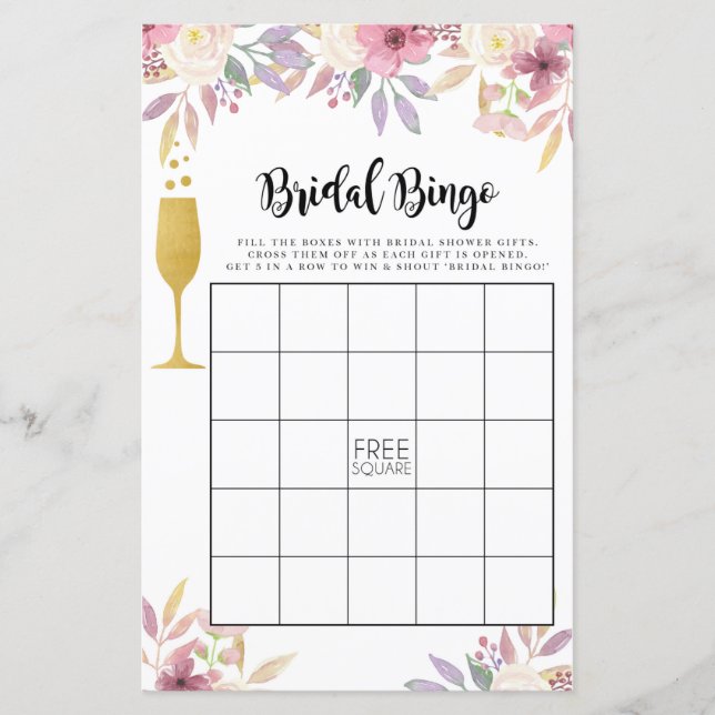 Lámina Bridal Shower Games Bingo Game Boda Champagne (Anverso)