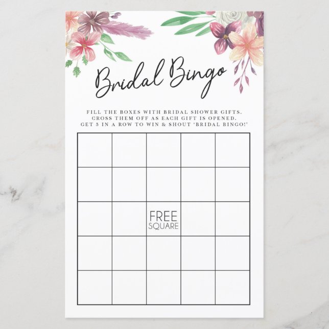Lámina Bridal Shower Games Bingo Game Boda Floral Rosa (Anverso)