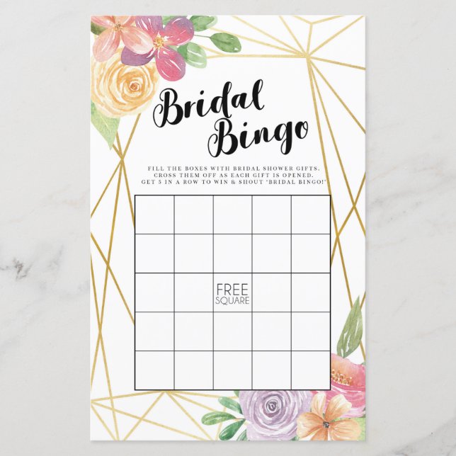 Lámina Bridal Shower Games Bingo Game Boda Floral Rosa (Anverso)