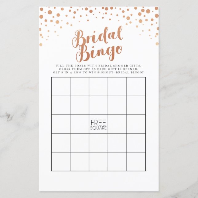 Lámina Bridal Shower Games Bingo Game Boda Rosa Gold (Anverso)