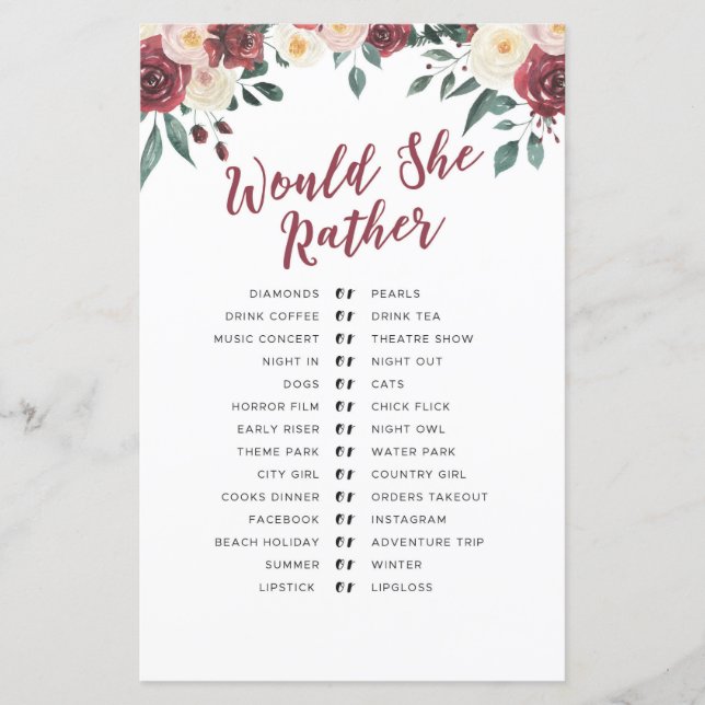 Lámina Bridal Shower Games What's In Your Purse Game Red (Anverso)