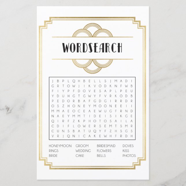 Lámina Bridal Shower Games Word Search Game Art Deco 1920 (Anverso)