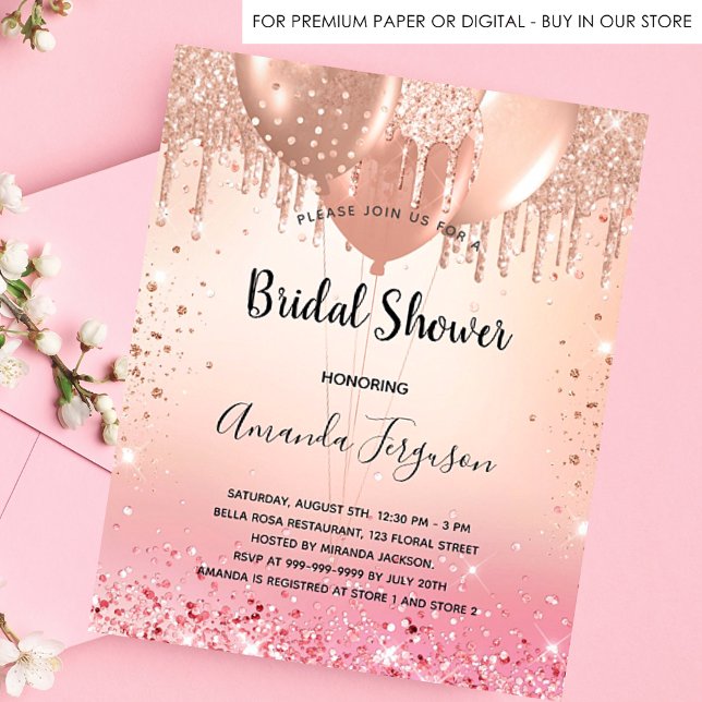Lámina Bridal Shower invitación a globos de oro rosa rosa (Subido por el creador)