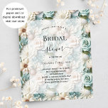 Lámina Bridal Shower invitación de presupuesto floral bla<br><div class="desc">Flores verdes y blancas como fondo. Personalice y agregue un nombre y detalles del fiesta.</div>