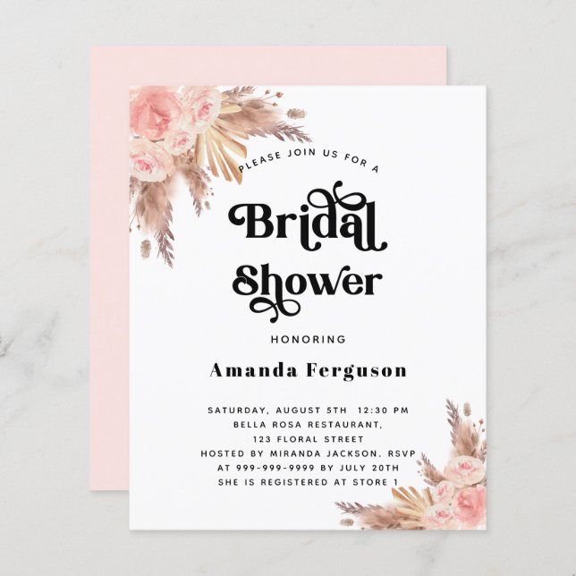 Lámina Bridal Shower pampas invitación de presupuesto ros