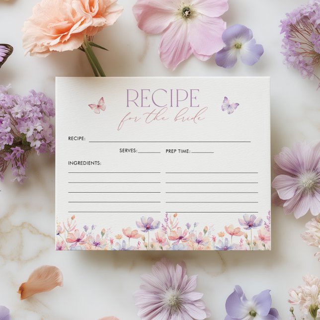 Lámina Bridal Shower Recipe Card Lifetime of Butterflies (Bridal Shower Recipe Card | Pastel wildflower butterfly theme | Here's to a lifetime of butterflies)