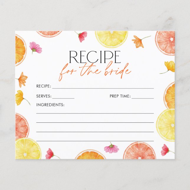 Lámina Bridal Shower Recipe Card Main Squeeze Citrus (Anverso)
