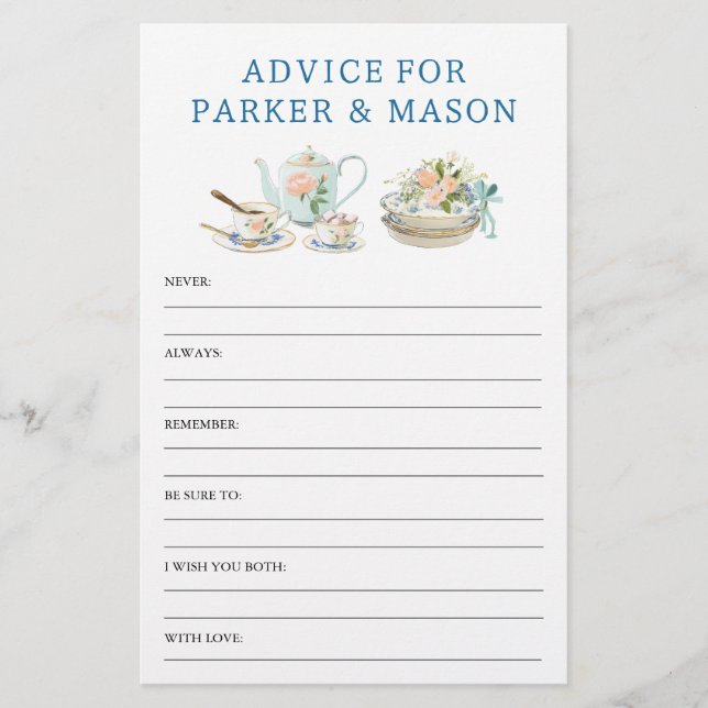 Lámina Bridal Shower Tea Party Advice and Game (Anverso)