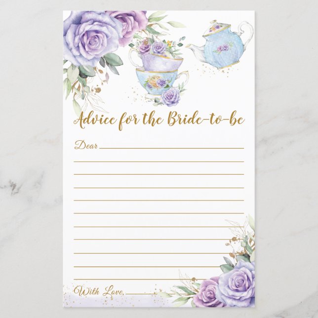 Lámina Bridal Shower Tea Party Advice for Bride to Be  (Anverso)