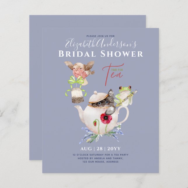 Lámina Bridal Shower Tea Party Invitaciones Divertidas (Anverso / Reverso)