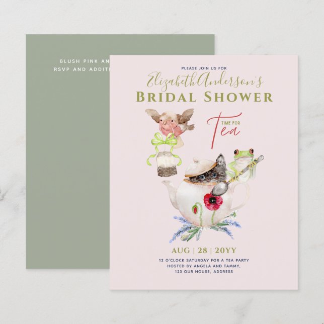 Lámina Bridal Shower Tea Party Invitaciones Divertidas (Anverso / Reverso)