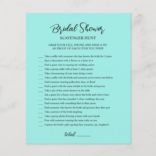 Lámina Bridal Shower Teal Scavenger Hunt (Anverso)