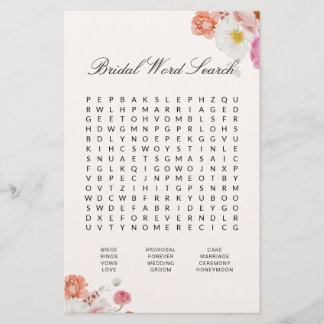 Lámina Bridal Shower Word Search Floral Game Card