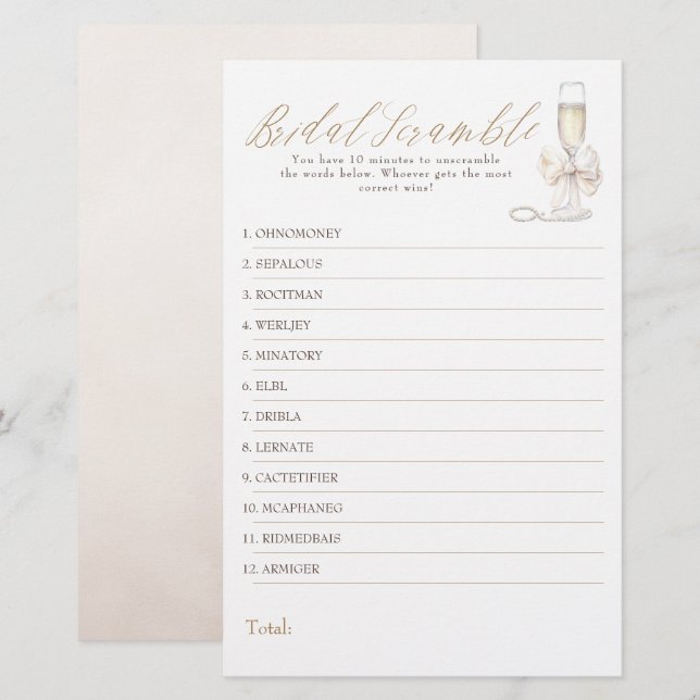 Lámina Bridal Word Scramble Fun Bridal Shower Game Card (Anverso / Reverso)