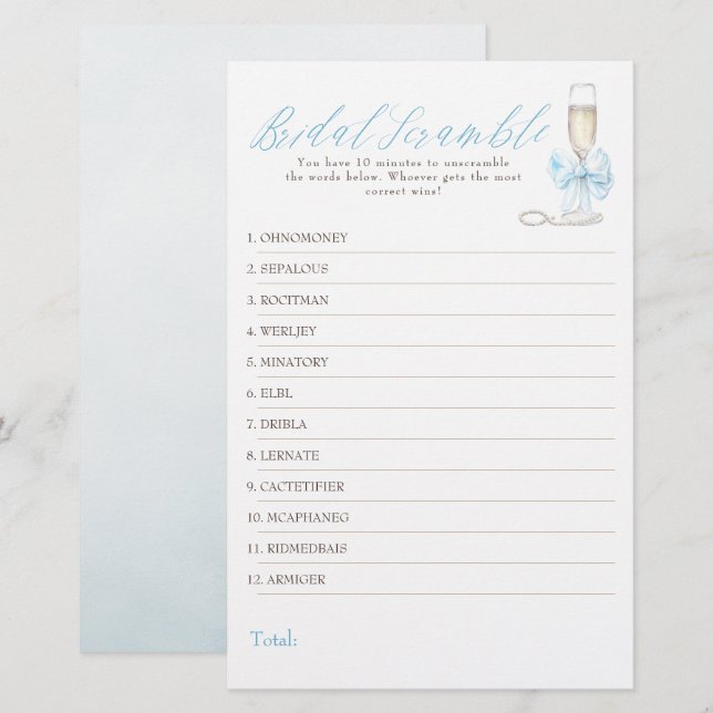 Lámina Bridal Word Scramble Fun Bridal Shower Game Card (Anverso / Reverso)