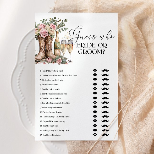 Lámina Bride Or Groom Boots and Bubbly Bridal Shower Game (Subido por el creador)