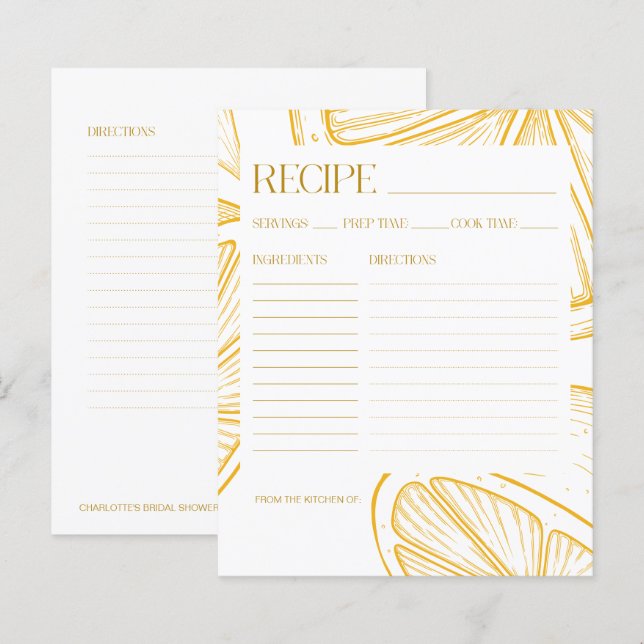 Lámina Bright Minimalist Citrus Bridal Shower RECIPE CARD (Anverso / Reverso)