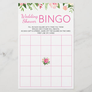 Lámina Bright Pink Floral Wedding Ducha Juego de Bingo