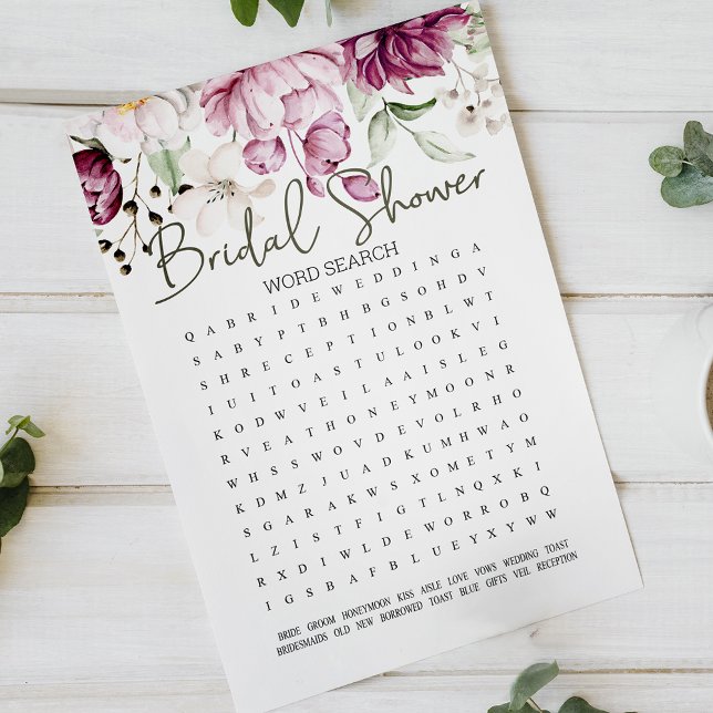 Lámina Brillante Shower Game Word Search Peonies Floral r (Subido por el creador)