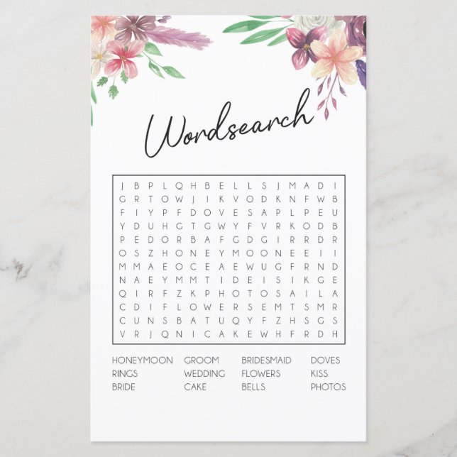 Lámina Brillantes Shower Games Word Search Game Pink Flor (Anverso)