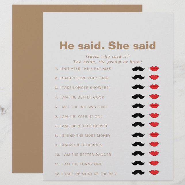 Lámina Brown Dijo Que Dijo Un Juego De Ducha De Novias (Anverso / Reverso)