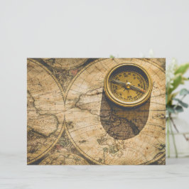 Lámina Brújula antigua y mapa