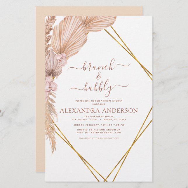 Lámina Brunch Bubbly Boho de Pampas Grass (Anverso / Reverso)