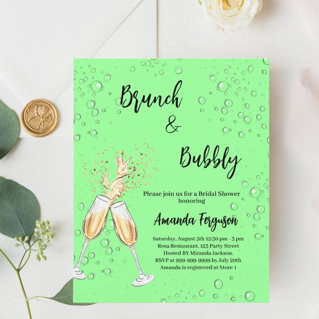 Lámina Brunch Bubbly Bridal Ducha Invitación verde a la m (Subido por el creador)