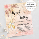 Lámina Brunch Bubbly Bridal rosa pampas invitación presup<br><div class="desc">Una invitación moderna, elegante y glamurosa para un brunch Bubbly Bridal Shower. Oro rústico subió, fondo de gradiente rosa rubí con burbujas, un par de flautas, vasos, rosas rosa rubor y pasto pampas. El nombre está escrito con una escritura de estilo con letras a mano moderna. Personalice y agregue los...</div>