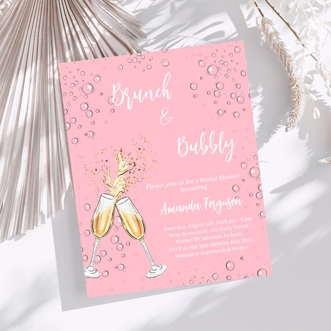 Lámina Brunch Bubbly Bridal Shower invitación rosa negro (Subido por el creador)