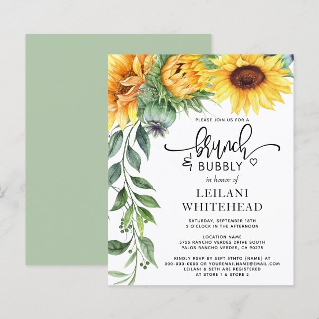 Lámina Brunch de girasol presupuestado y ducha de novia b (Anverso / Reverso)