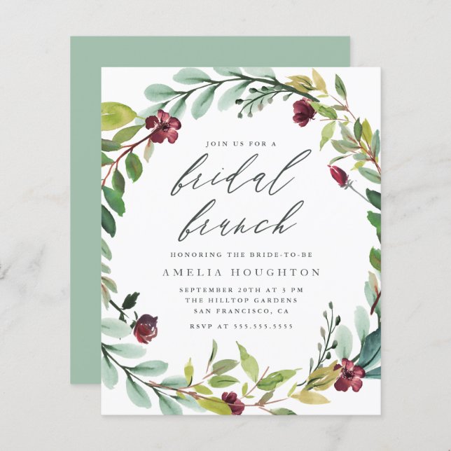 Lámina Brunch de novias manuscrita de Wreath Foliage de p (Anverso / Reverso)