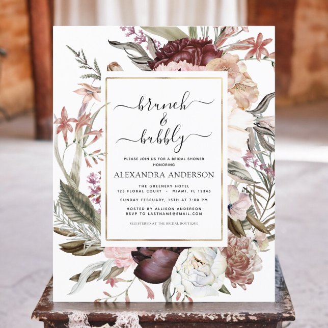 Lámina Brunch presupuestal y ducha bubbly Boho Borgundy B (Subido por el creador)