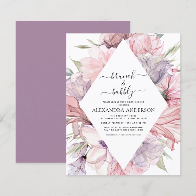 Lámina Brunch presupuestal y ducha de novias púrpura Boho (Anverso / Reverso)