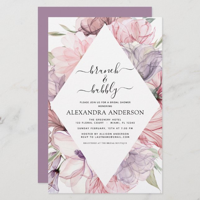 Lámina Brunch presupuestal y ducha de novias púrpura Boho (Anverso / Reverso)