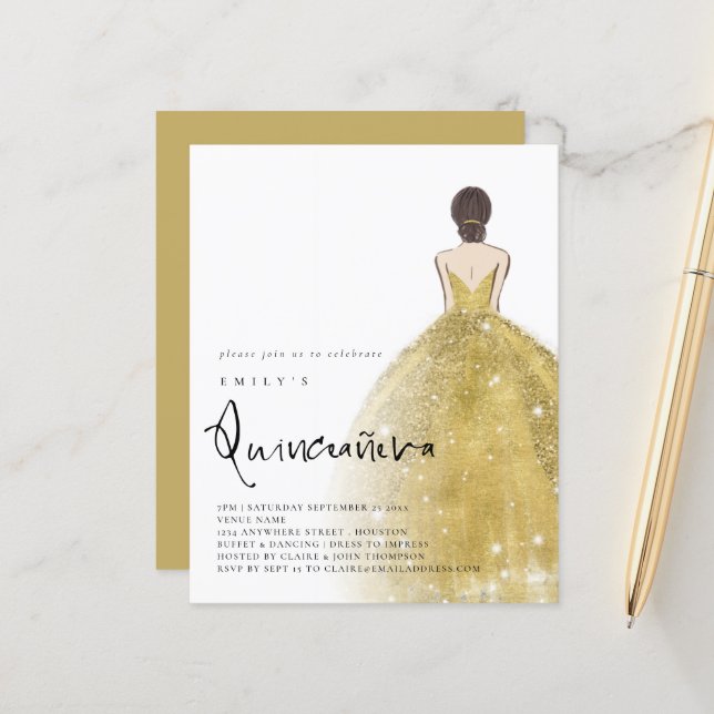 Lámina Brunette Hair QR Quinceañera, Chica de Oro Presupu (Anverso/Reverso In Situ)