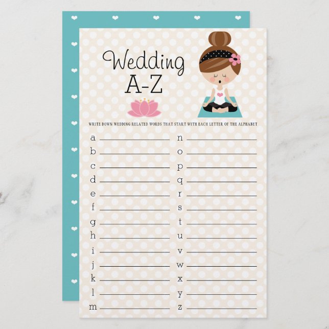 Lámina Brunette Yoga Bridal Shower Boda Juego A-Z (Anverso / Reverso)