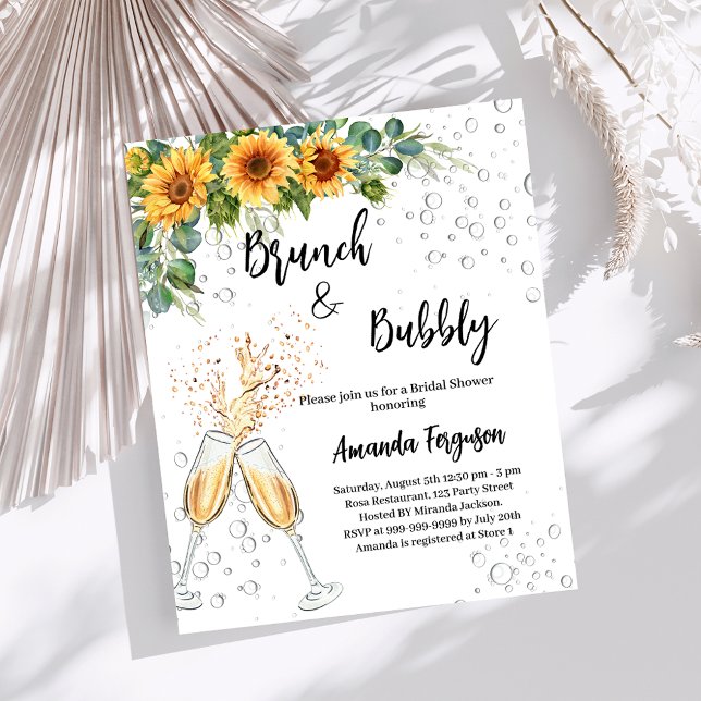 Lámina Bubbly Bridal Shower brunch girasoles invitación (Subido por el creador)