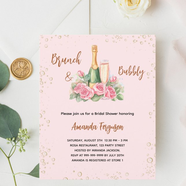 Lámina Bubbly brunch floral rosa Bridal Shower (Subido por el creador)