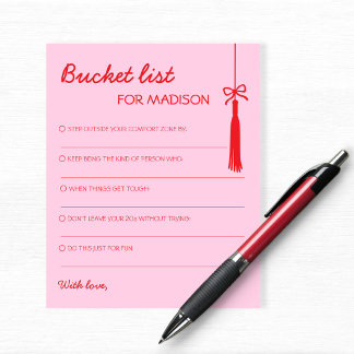 Lámina Bucket List Tassel Bow Pink Red Advice Graduation
