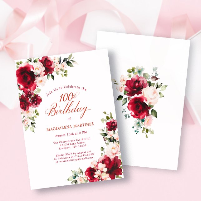 Lámina BUDGET 100th Birthday Red Pink Rose Invitation (Subido por el creador)