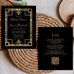 Lámina Budget 1920s Vintage Black Gold QR Code Wedding