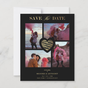 Lámina Budget 4 Photos Black Collage Wedding Gold Heart