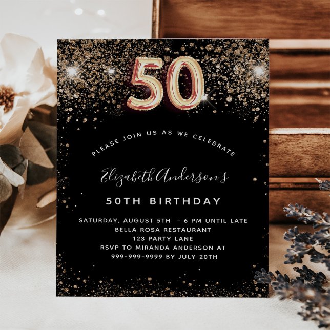 Lámina Budget 50th birthday black gold glitter invitation (Subido por el creador)