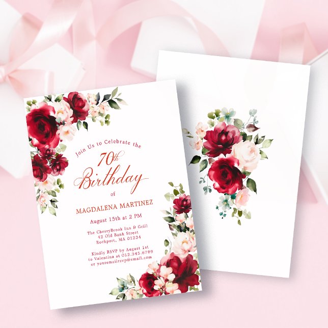 Lámina BUDGET 70th Birthday Red Pink Rose Invitation (Subido por el creador)